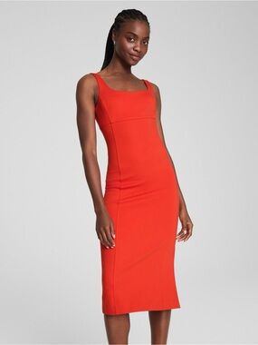 spanx orange dress SPANX Women's Ponte Sleeveless A-Line Midi Dress in Sunset Coral Top size L